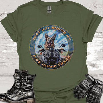 German Shepherd "Just out Riding my Kids Inheritance" Unisex T shirt