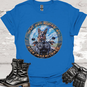 German Shepherd "Just out Riding my Kids Inheritance" Unisex T shirt