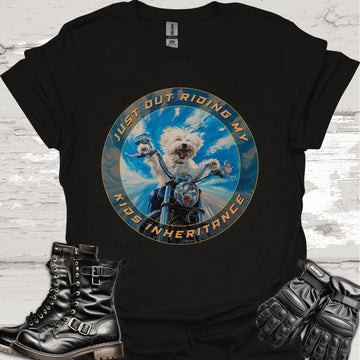 Maltese "Just out Riding my Kids Inheritance" Unisex T shirt