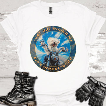 Maltese "Just out Riding my Kids Inheritance" Unisex T shirt