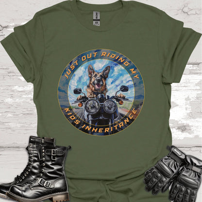 German Shepherd "Just out Riding my Kids Inheritance" Unisex T shirt