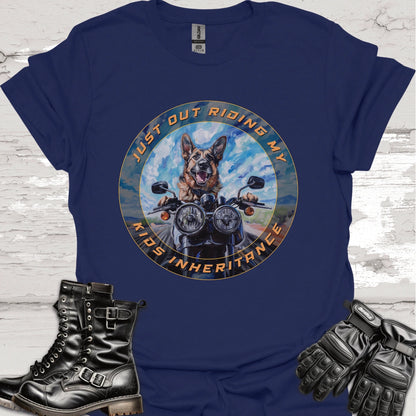 German Shepherd "Just out Riding my Kids Inheritance" Unisex T shirt