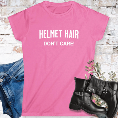Helmet Hair, Don't Care #1 Women's Fitted Softstyle Tee