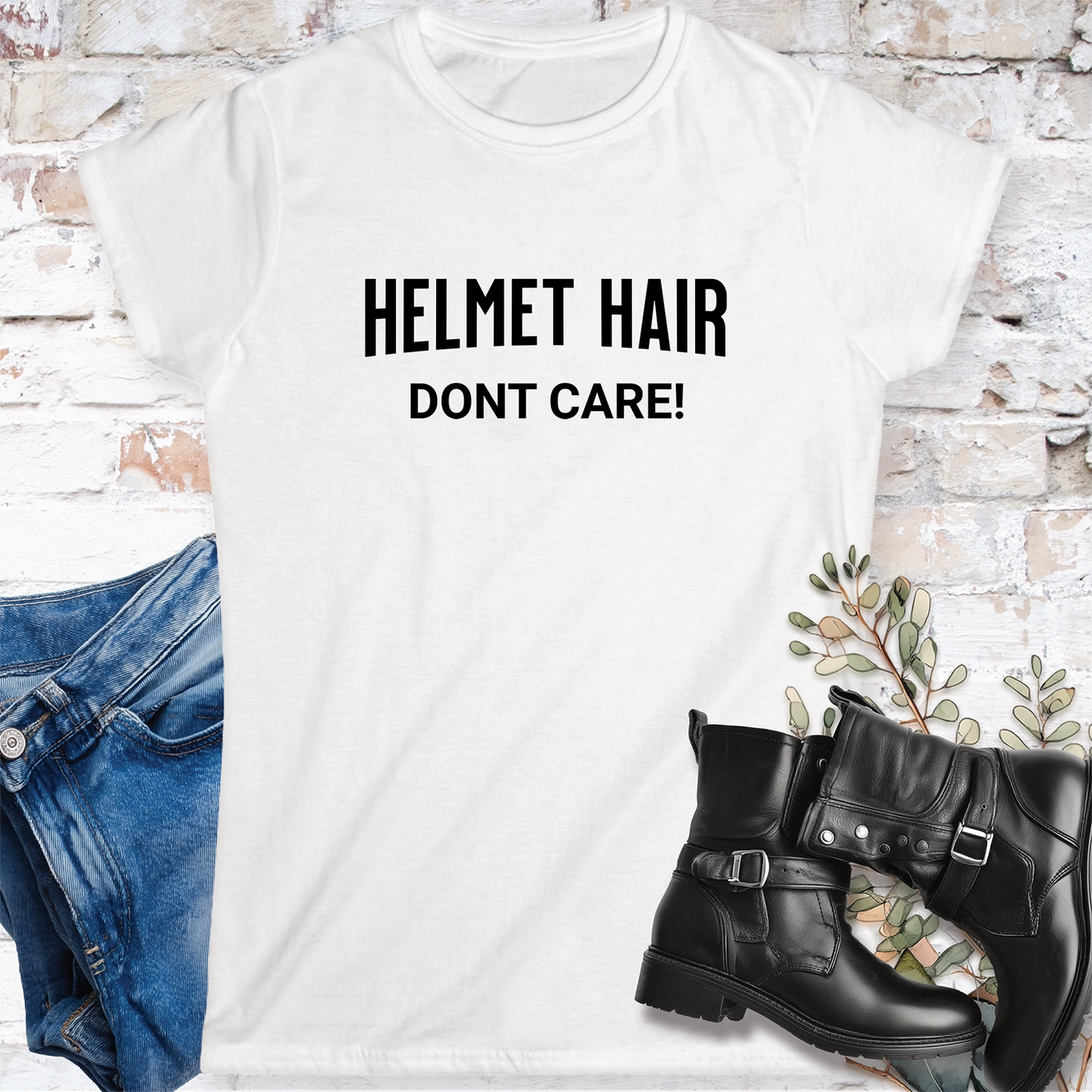 Helmet Hair, Don't Care #1 Women's Fitted Softstyle Tee