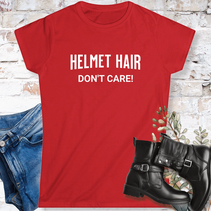 Helmet Hair, Don't Care #1 Women's Fitted Softstyle Tee