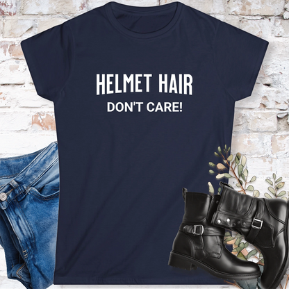 Helmet Hair, Don't Care #1 Women's Fitted Softstyle Tee
