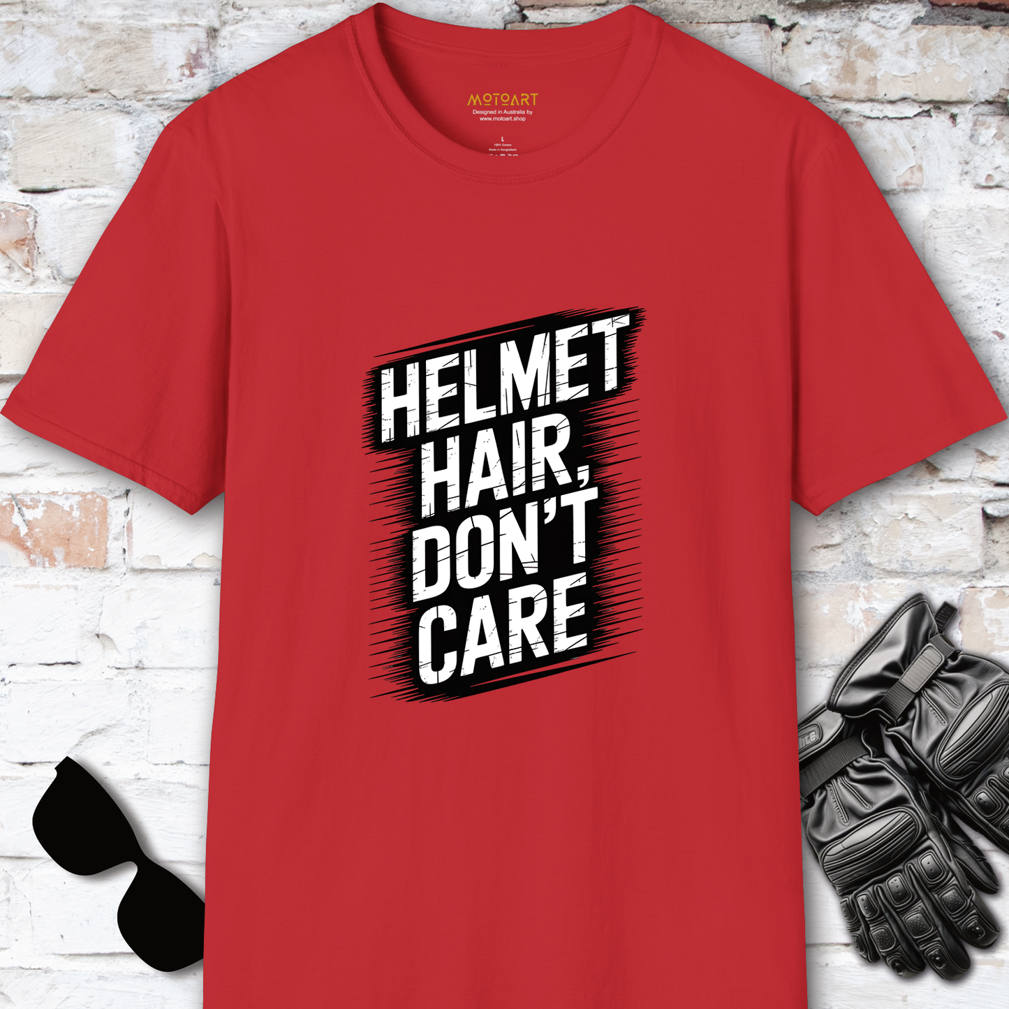 Helmet Hair, Don't Care #2 unisex T-Shirt