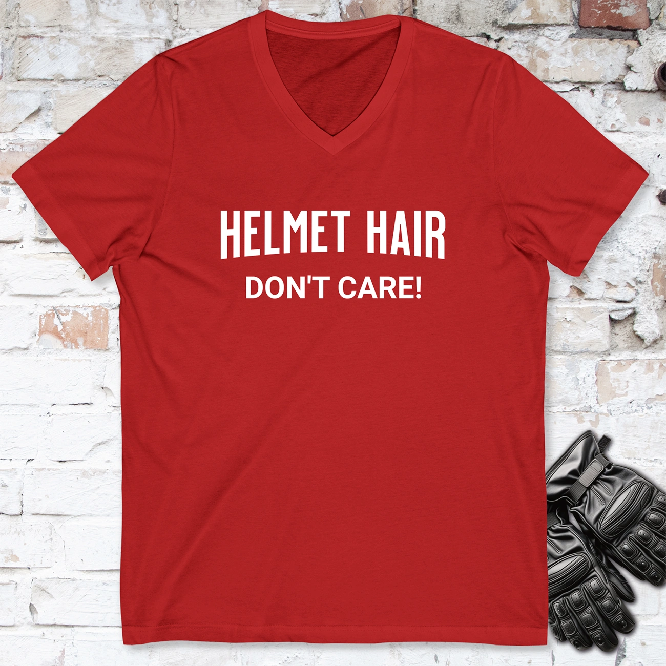 Helmet Hair, Don't Care V neck T shirt