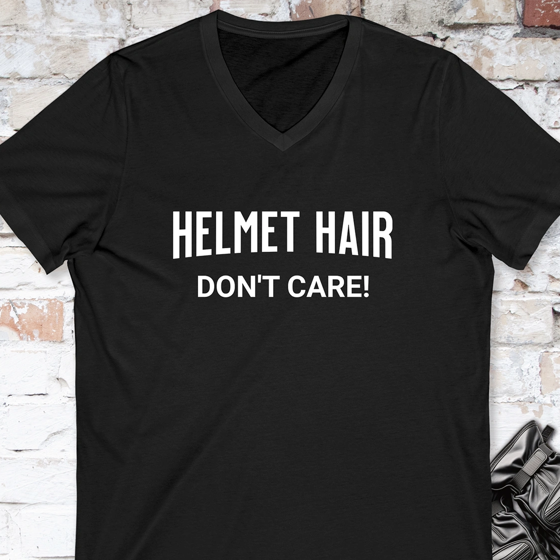 Helmet Hair, Don't Care V neck T shirt