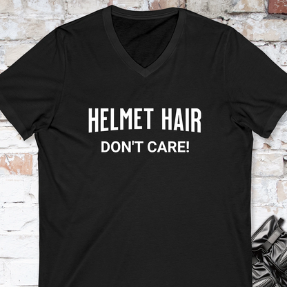 Helmet Hair, Don't Care V neck T shirt