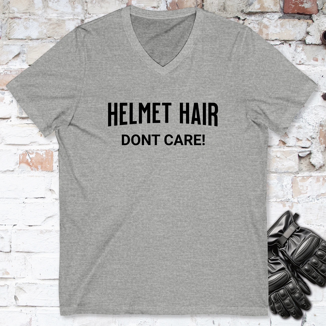 Helmet Hair, Don't Care V neck T shirt