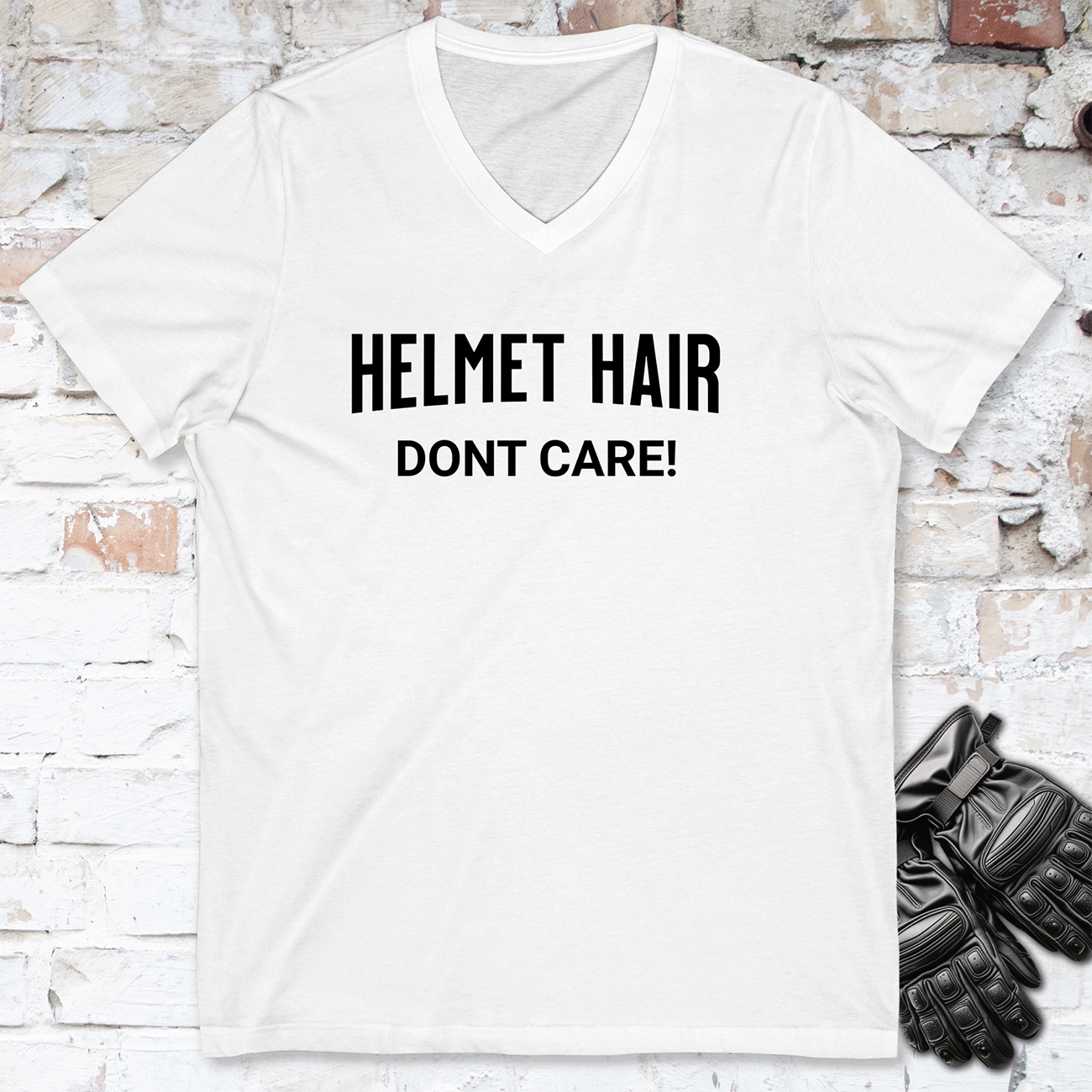 Helmet Hair, Don't Care V neck T shirt