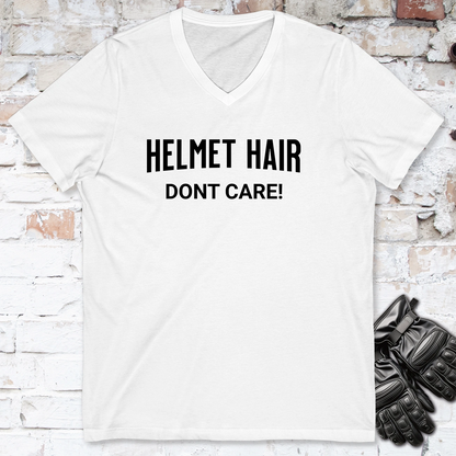Helmet Hair, Don't Care V neck T shirt