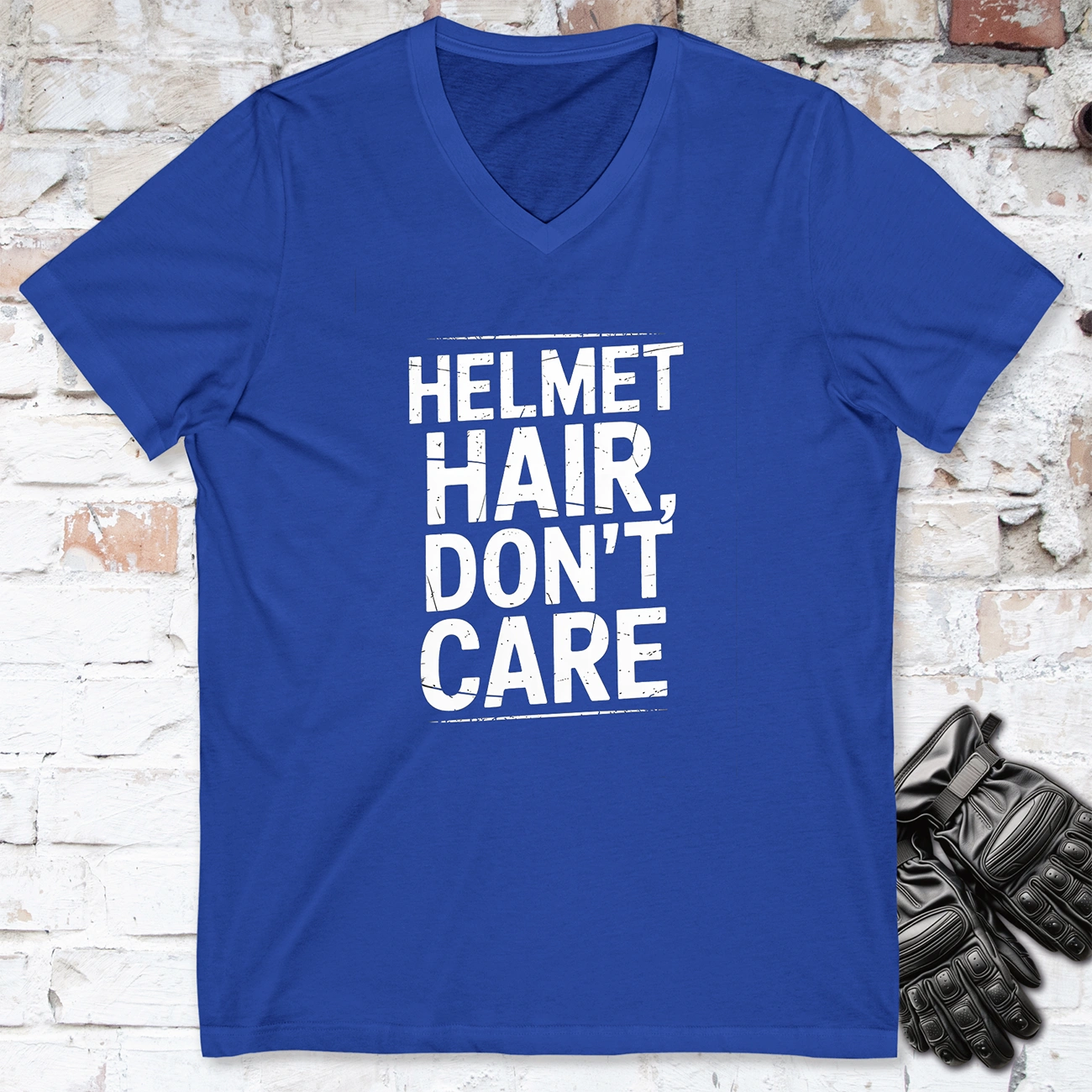 Helmet Hair, Don't Care  #4 V neck T shirt