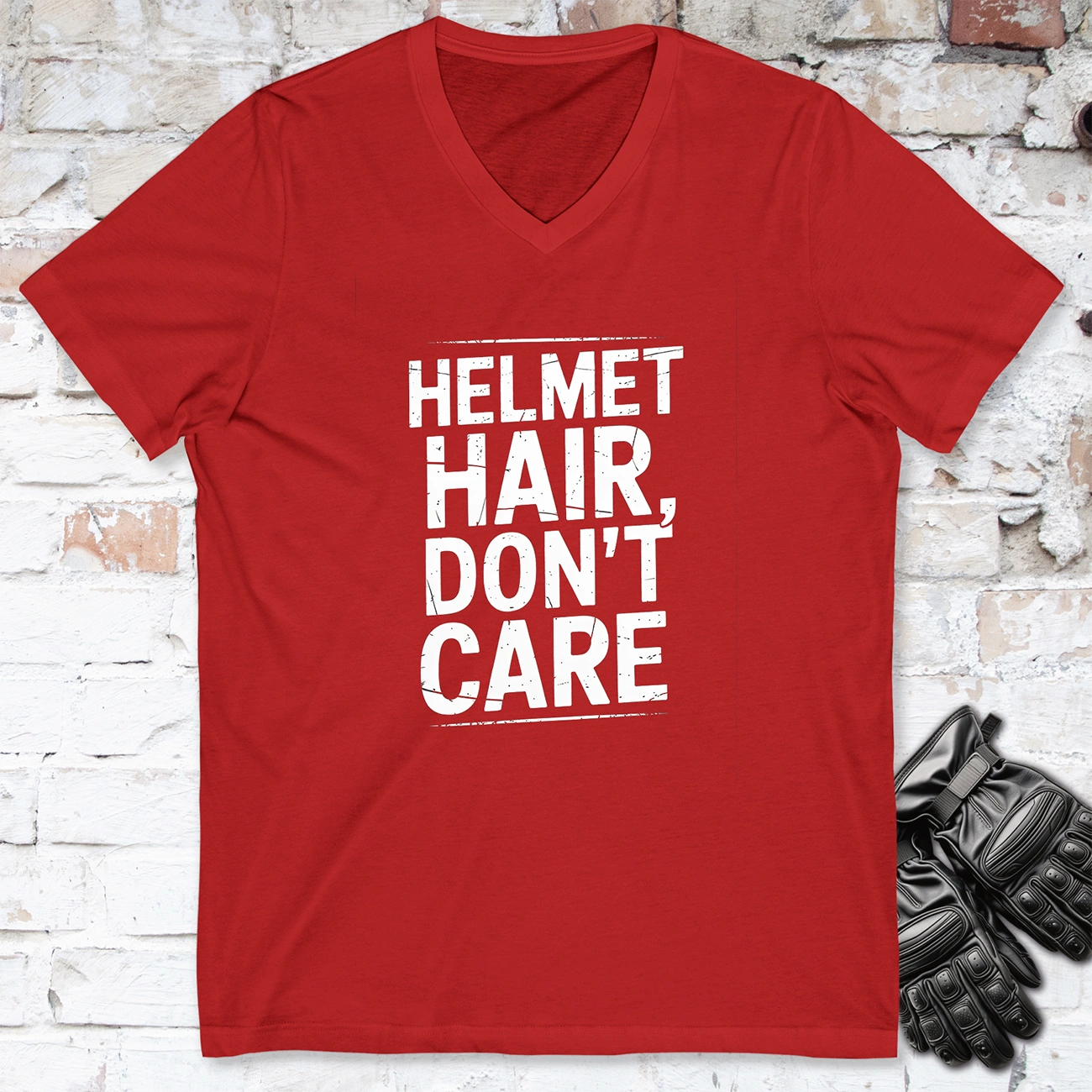 Helmet Hair, Don't Care  #4 V neck T shirt