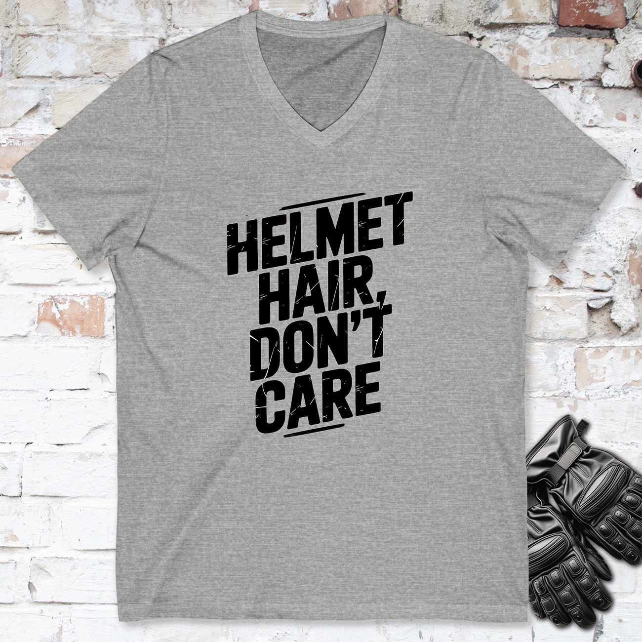 Helmet Hair, Don't Care  #4 V neck T shirt