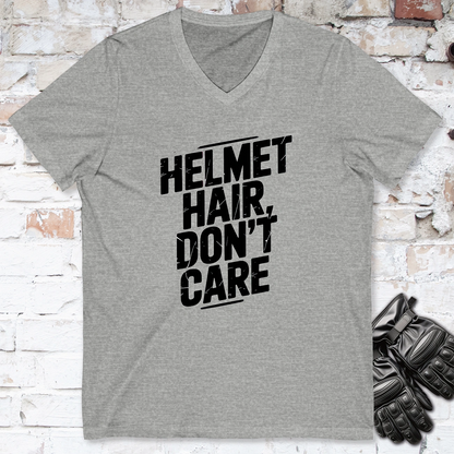Helmet Hair, Don't Care  #4 V neck T shirt
