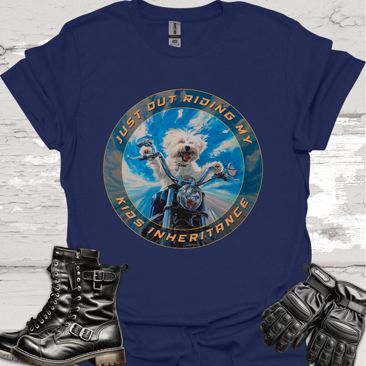 Maltese "Just out Riding my Kids Inheritance" Unisex T shirt