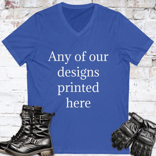 V NECK T-SHIRT - ANY OF OUR DESIGNS - Short Sleeve, Front Print