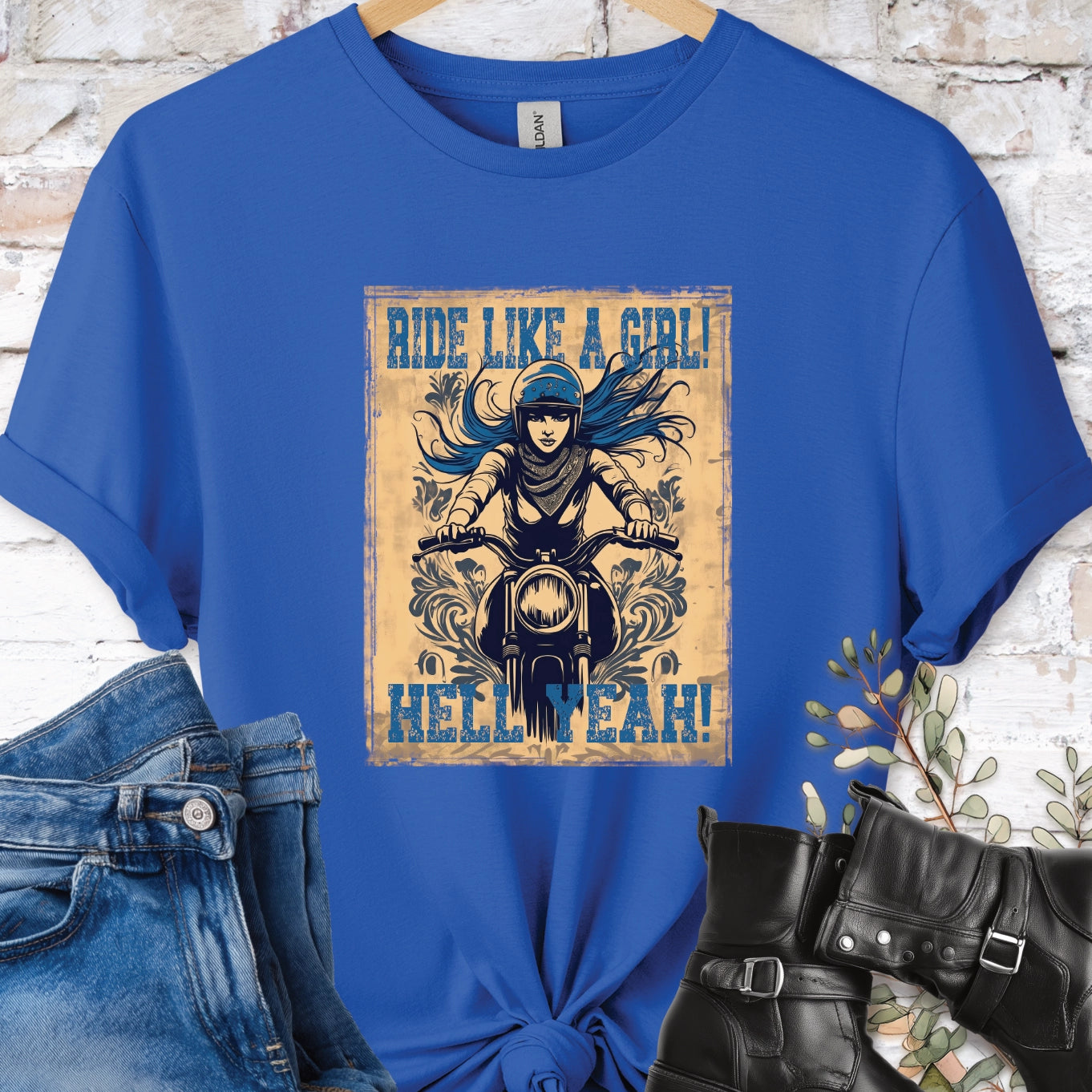 Ride like a girl, Hell yeah!. Women's T shirt