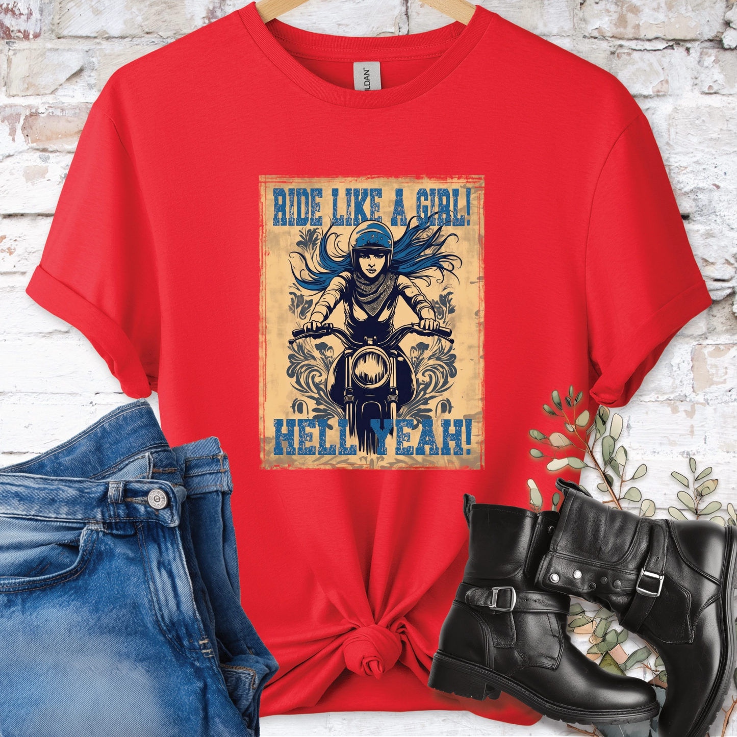 Ride like a girl, Hell yeah!. Women's T shirt