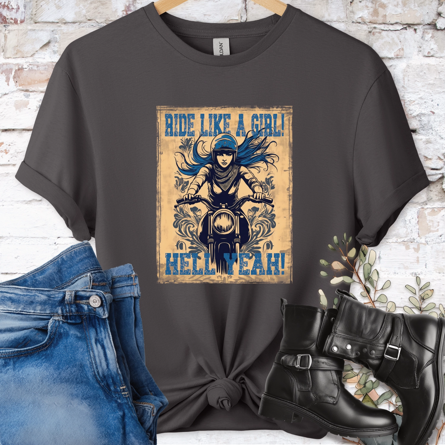 Ride like a girl, Hell yeah!. Women's T shirt
